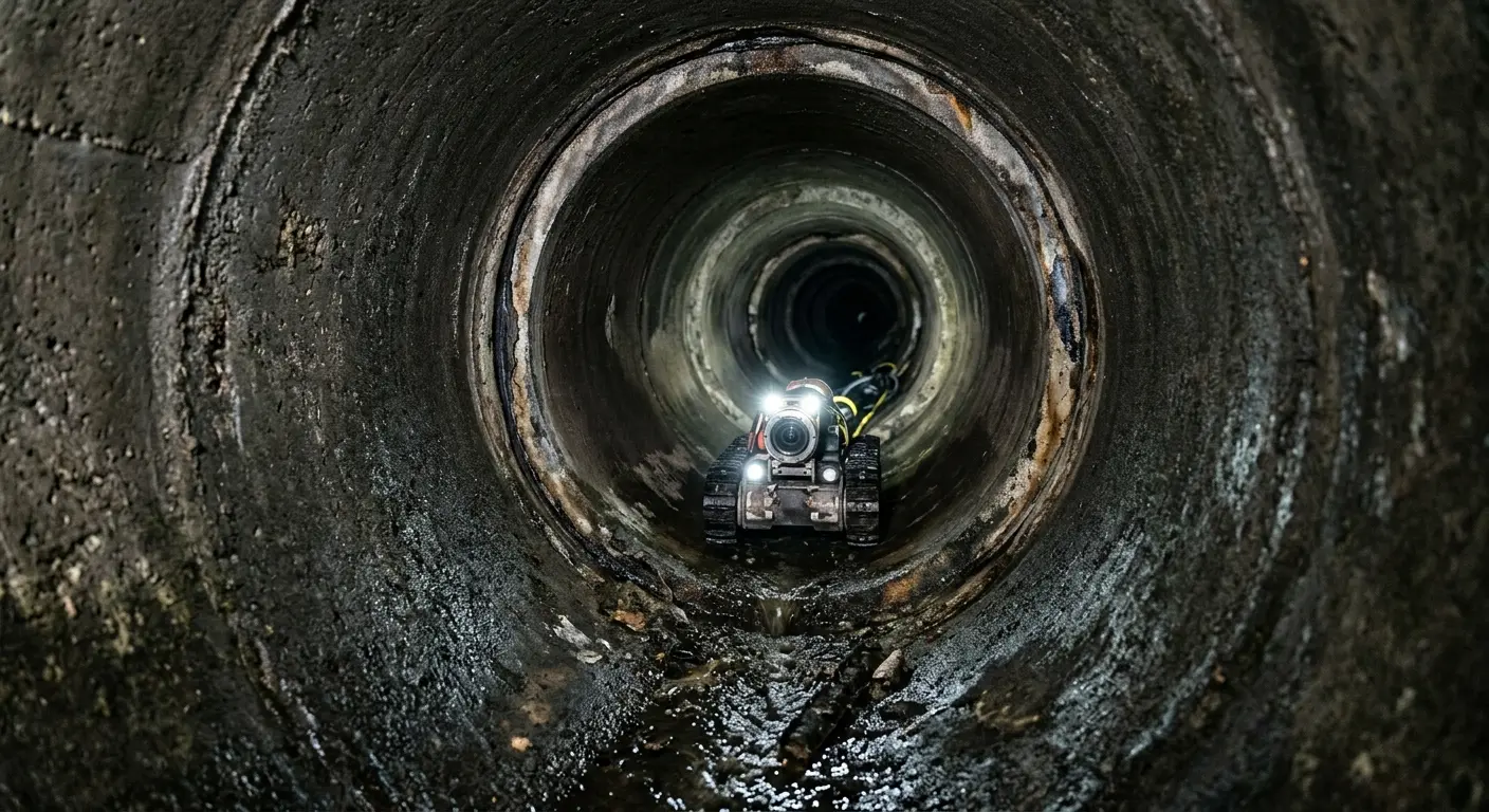 Robotic sewer camera inspecting pipe interior for Drain Snake Service in Prospect Park